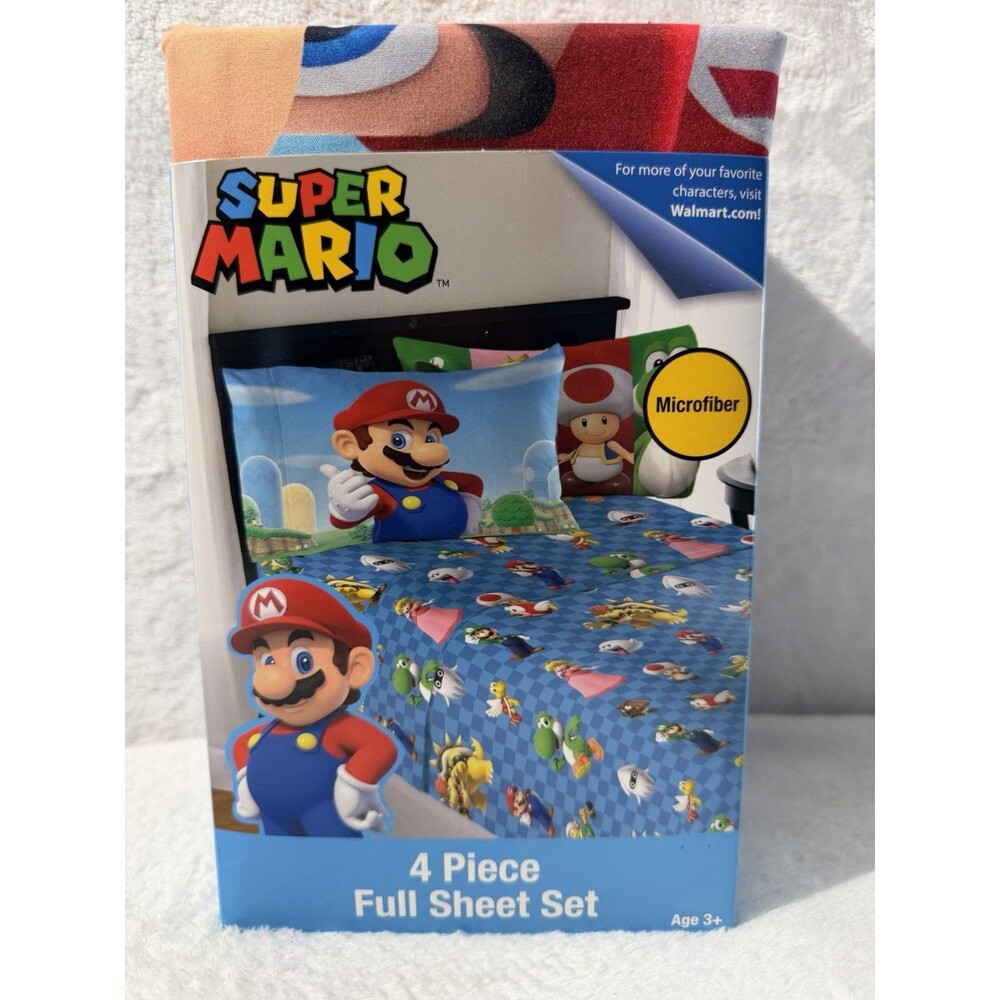 Super Mario Full Sheet Set 4 Piece Microfiber Mario Luigi Yoshi Kids Bedding